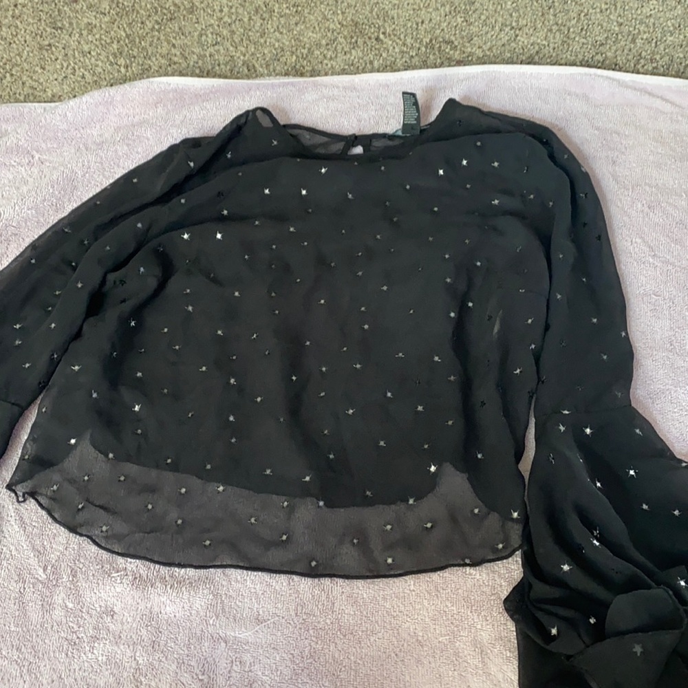 Black Sheer star covered long sleeve shirt